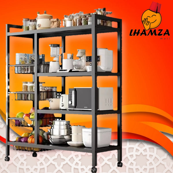 عربة خضروات وفواكه معدنية مع رف ميكروويف متنقل